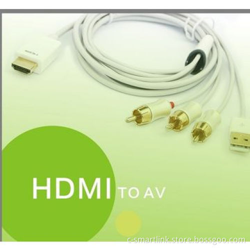 HDMI to AV RCA cable, video signal and R/L audio output, supports analog composite, L=1.5m, 480p